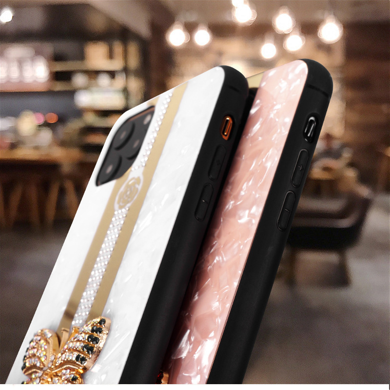 Ốp điện thoại mặt kính cường lực họa tiết lấp lánh cho Iphone 6 6s 7 8 Plus Xs Max Xr 11 Pro Max Se2020