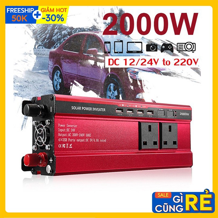 Bộ Inverter 2000W Kích điện 12V sang 220V đồng hồ hiển thị