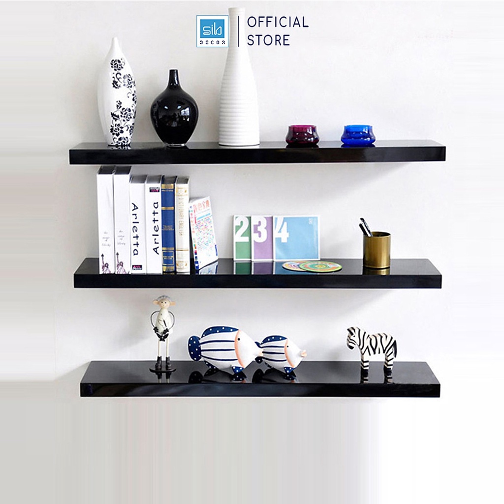 Bộ 3 Kệ Thanh Ngang Treo Tường SIB Decor Gỗ Chống Ẩm, Tặng Kèm Phụ Kiện Lắp Đặt Giấu Chân Chắc Đẹp, Kích Thước 40 x 15cm