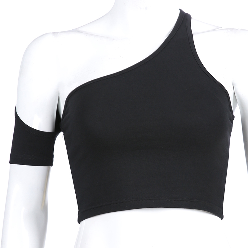 Áo croptop màu đen thiết kế hở vai không tay gợi cảm cho nữ