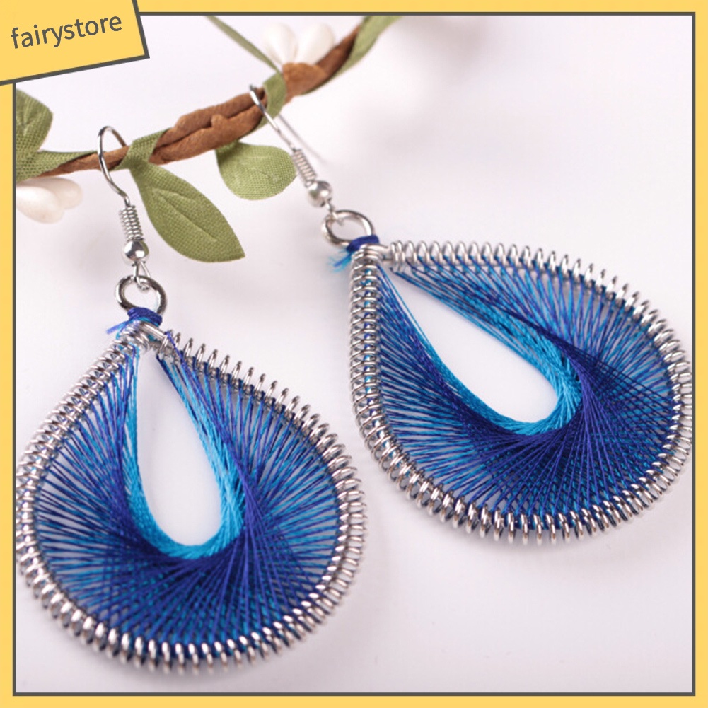 Bông tai giọt nước phối lụa nhiều màu sắc phong cách Bohemian