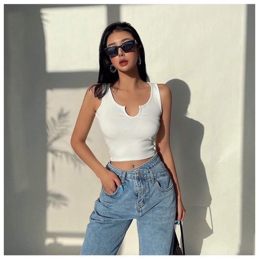 Áo ba lỗ croptop Nhật Minh Closet cổ Tim chất cotton sang choảnh dễ phối đồ