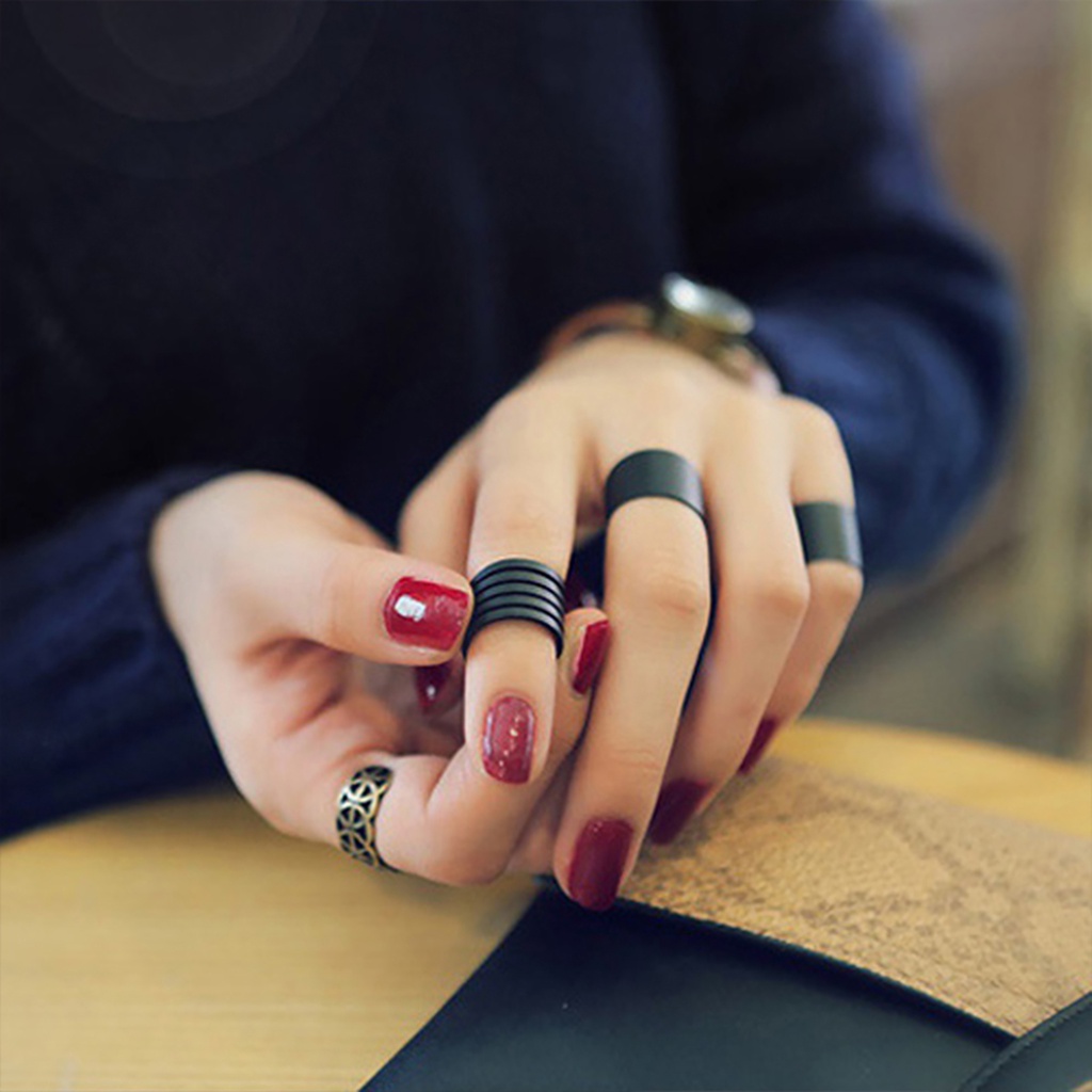 Bộ 3 nhẫn midi bằng hợp kim màu đen cá tính trẻ trung dành cho nữ