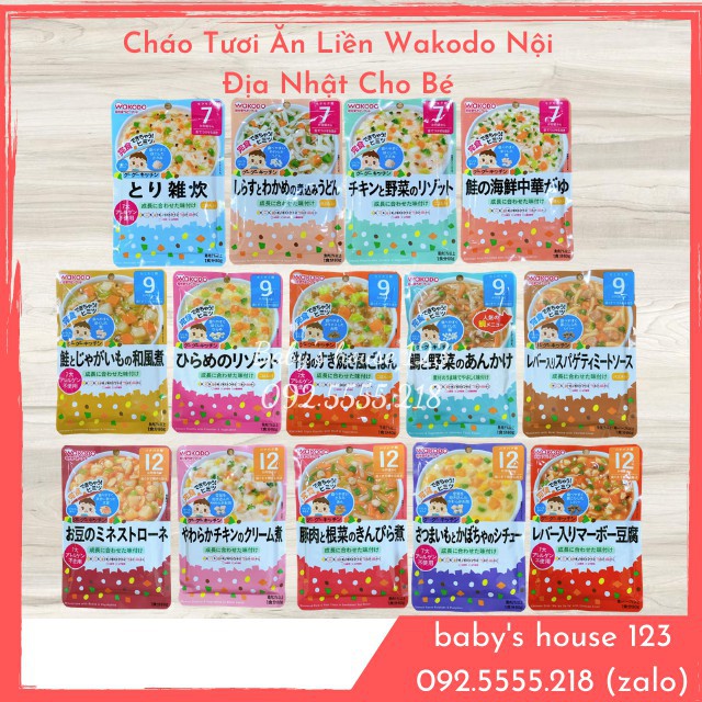 Cháo Tươi  Ăn Liền Wakodo Nội Địa Nhật Cho Bé Ăn Dặm Từ 7 Tháng