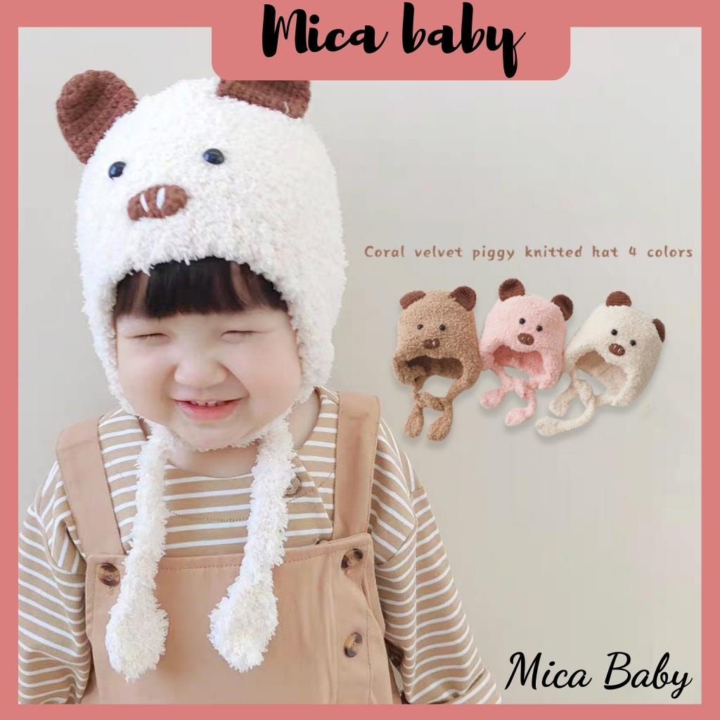 Mũ len hình heo bông xù đáng yêu cho bé từ 4m-2y Mica baby ML33