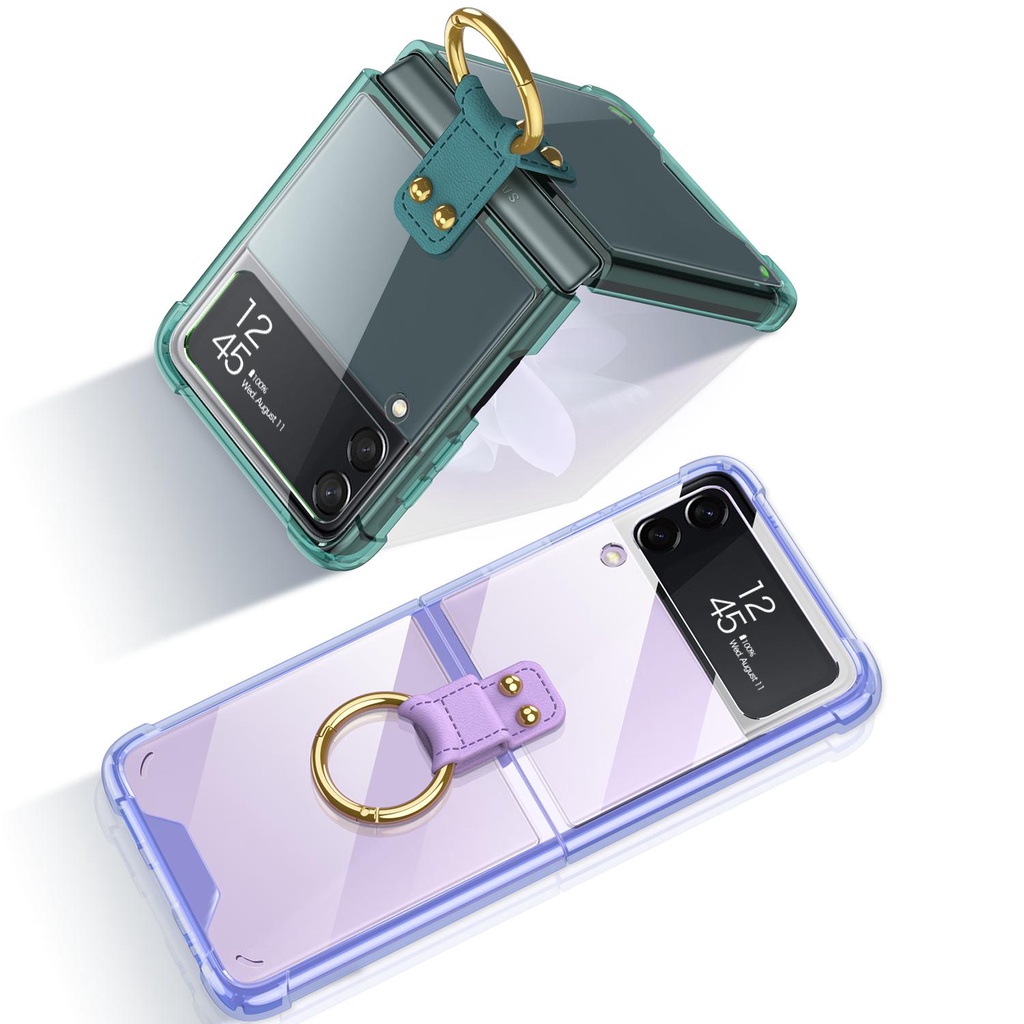 Ốp Điện Thoại Silicon TPU Mềm Trong Suốt Siêu Mỏng Chống Sốc Có Vòng Nhẫn Cho Samsung Galaxy Z Flip 4