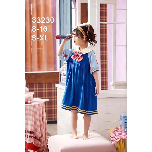33230 Váy cổ nơ đỏ Mẹ và bé cao cấp mặc nhà vừa dễ thương lại mềm mại dễ chịu