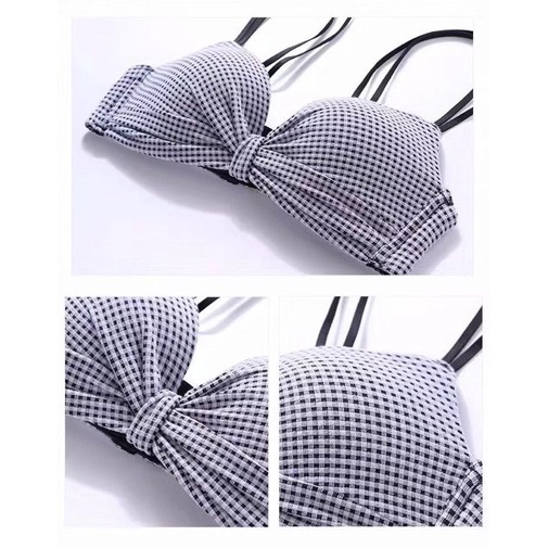 Áo lót nơ xinh xắn không gọng hoạ tiết kẻ caro độc lạ