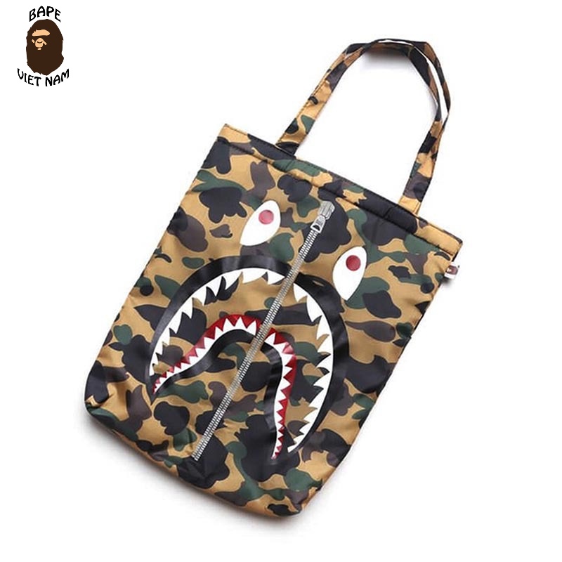 [Best Quality] Túi Tote Bape, Túi đeo vai Bape Shark, Chất liệu Polyester, Màu Camo Green/Yellow BapeVN