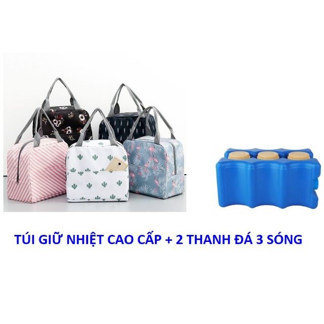  Sét túi giữ nhiệt họa tiết cao cấp + 2 thanh đá 3 sóng