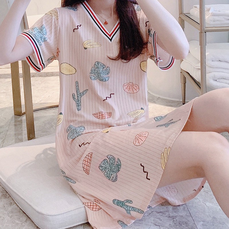 Váy ngủ cổ V thun dệt gân chìm cao cấp [VN04] | BigBuy360 - bigbuy360.vn