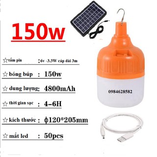 bóng đèn tích điện 150W kèm tấm pin năng lượng mặt trời