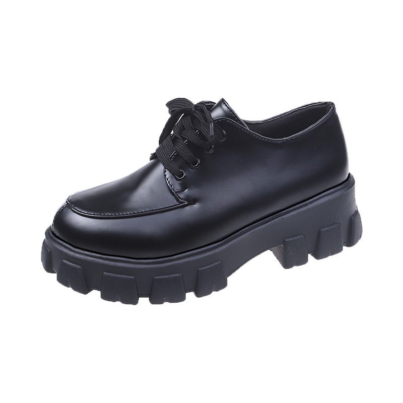 Giày Da Mũi Tròn Đế Dày Buộc Dây Màu Trơn Thời Trang Cho Nữ