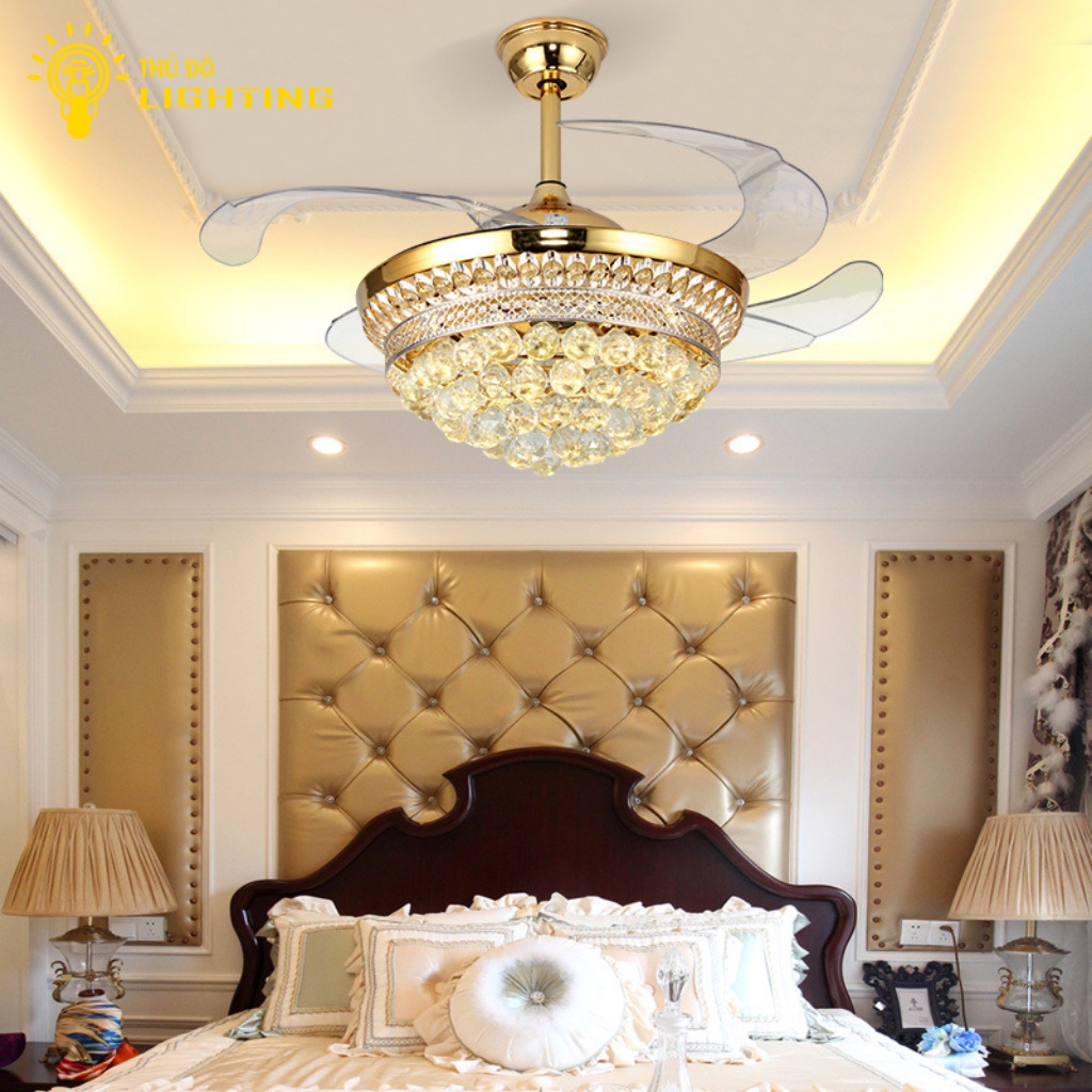 Quạt Trần Đèn Chùm 4 Cánh THỦ ĐÔ LIGHTING 3 Chế Độ Ánh Sáng Thu Gọn Cánh Quạt Tiết Kiệm Điện Năng
