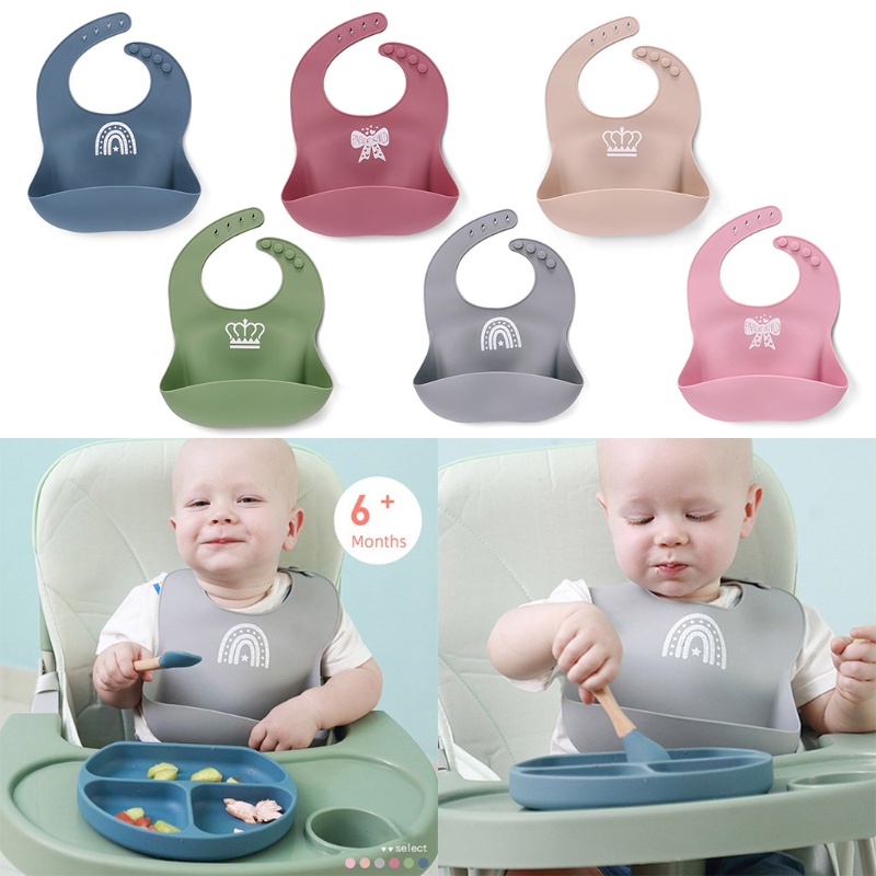 Yếm Ăn Silicone Cấp Thực Phẩm Không BPA Chống Thấm Nước Có Thể Điều Chỉnh Cho Bé Sơ Sinh