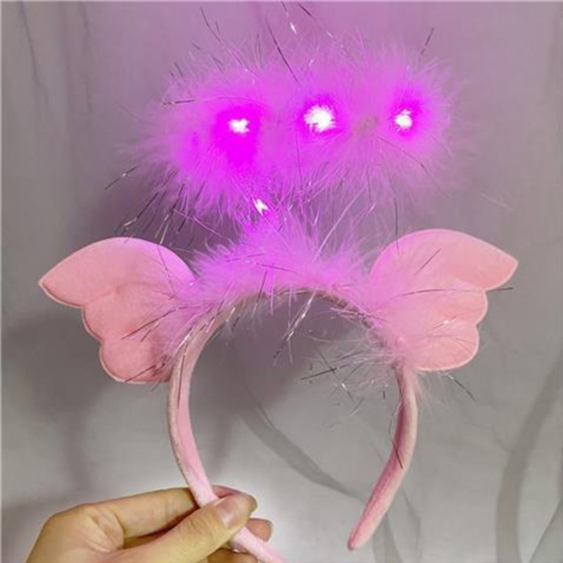 Flgo Băng Đô Cài Tóc Có Đèn LED Phối Lông Vũ Dễ Thương