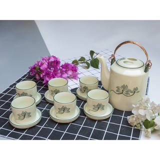 Bộ ấm tích vẽ Hoa sen xanh gốm sứ Bát Tràng