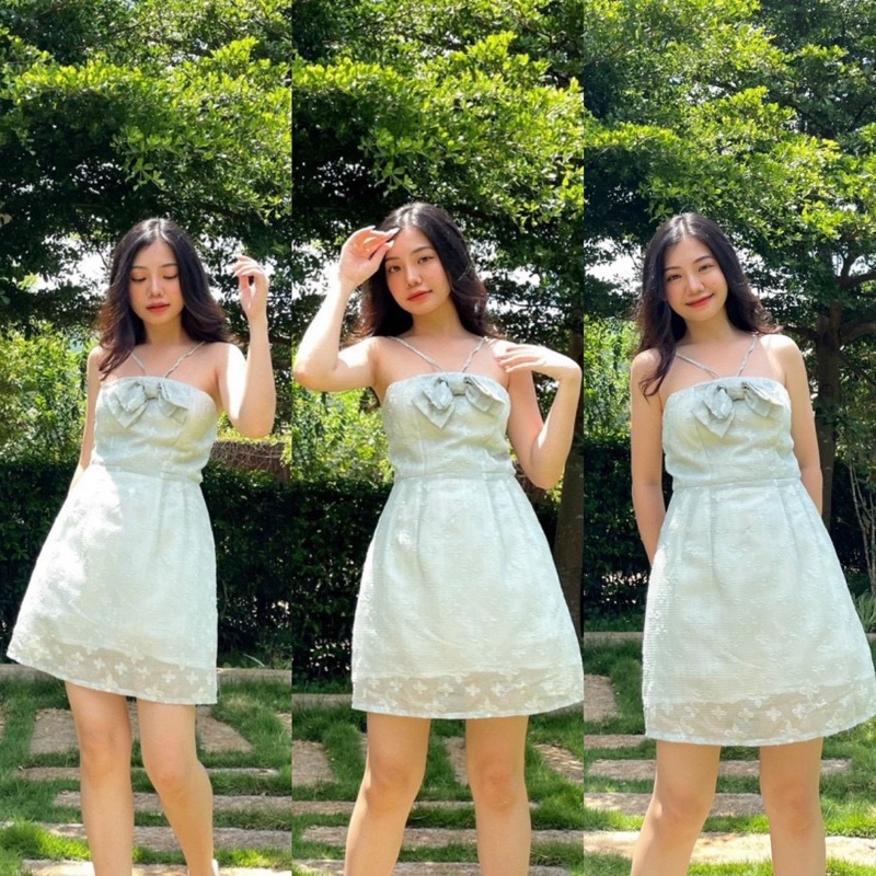 Đầm 2 dây yếm trắng nơ ngực💖 KÈM ẢNH THẬT