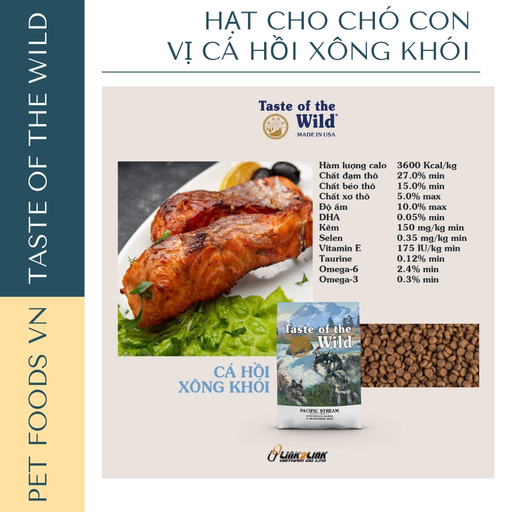 Hạt cho chó con TASTE OF THE WILD Pacific Stream Puppy 500g vị Cá Hồi Xông Khói