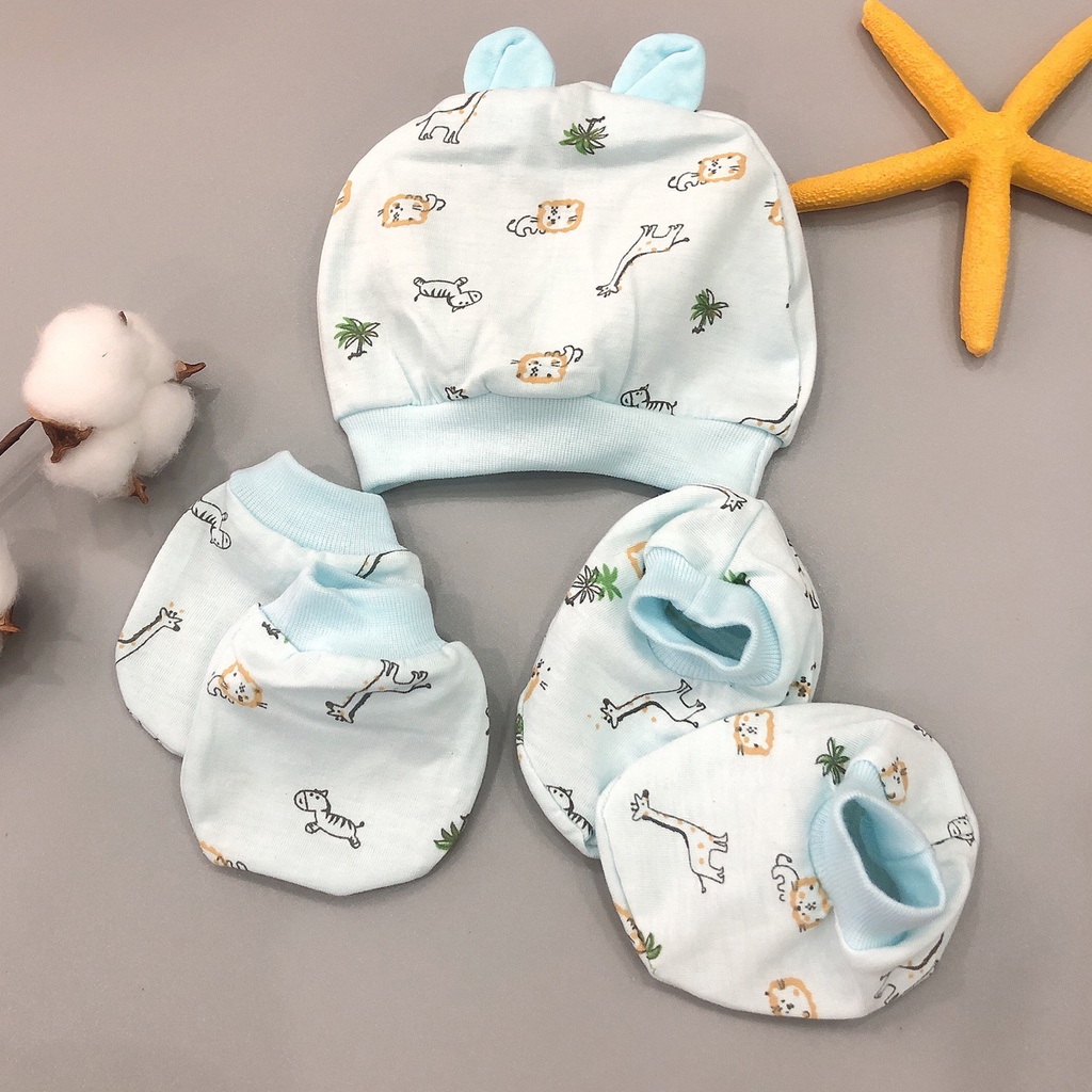 Set 3 Món Nón Tất Tay Tất Chân Cho Bé Sơ Sinh - Chất Cotton Mềm Mịn An Toàn Cho Da Nhạy Cảm Của Bé - Cho Bé Dưới 3Tháng