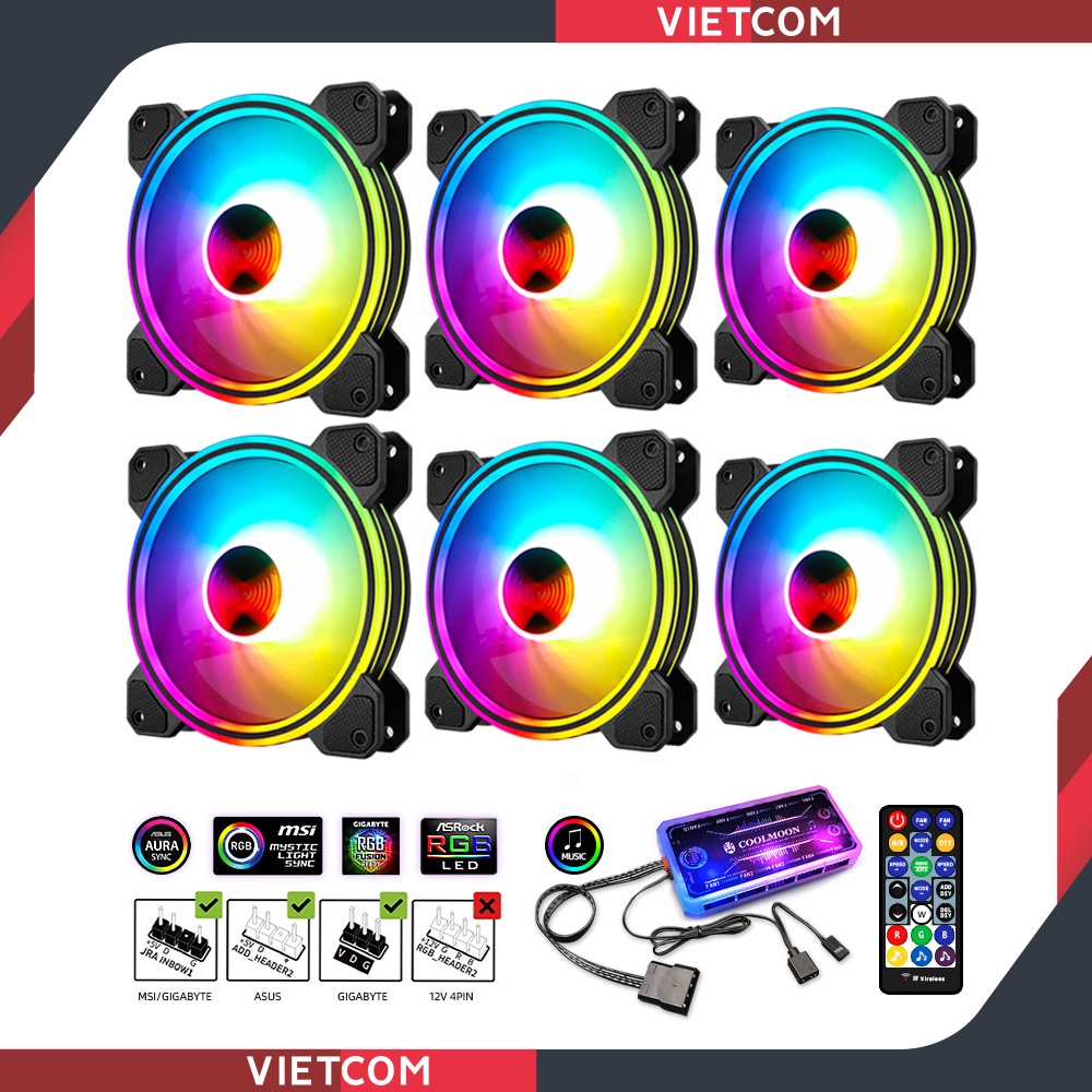 [ BỘ 6 FAN + HUB ] Fan Led RGB Coolmoon M1 + Bộ Hub Coolmoon và điều khiển