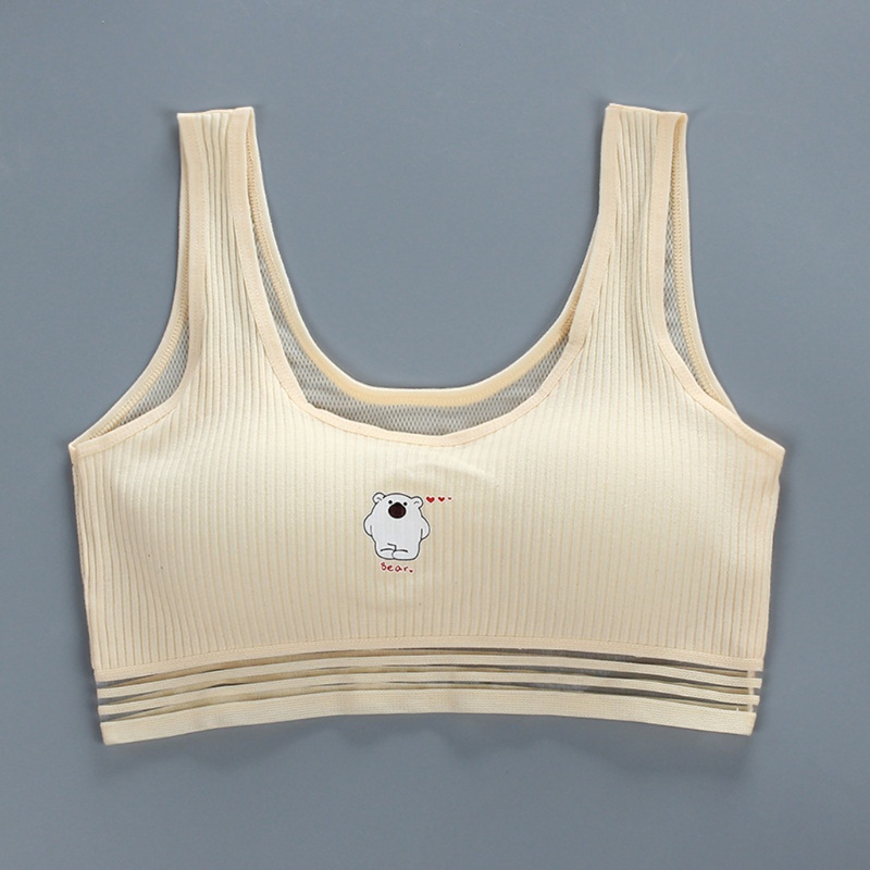 Haha Áo Ngực Thể Thao Cotton Thoáng Khí In Họa Tiết Gấu Hoạt Hình Có Gân Đệm Lót Thoáng Khí Dành Cho Bạn Gái Tuổi Dậ