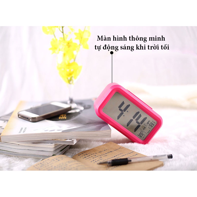 Đồng Hồ Báo Thức Để Bàn Điện Tử Đa Chức Năng, Có Cảm Biến Nhiệt Độ, Ánh Sáng - HÌNH CHỮ NHẬT - DHBT01-Gia Dụng Tý Tẹo