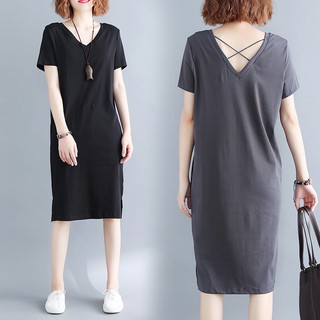 Đầm suông cổ chữ V trước và sau, phong cách hàn quốc, Size lớn, Hàng order