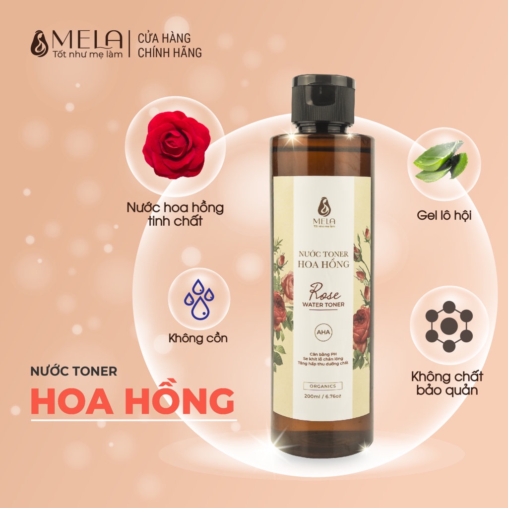 Nước Hoa Hồng MELA Cấp Ẩm Sáng Da, Toner Dịu Nhẹ Lành Tính Cho Da Mụn 200ml - ML11