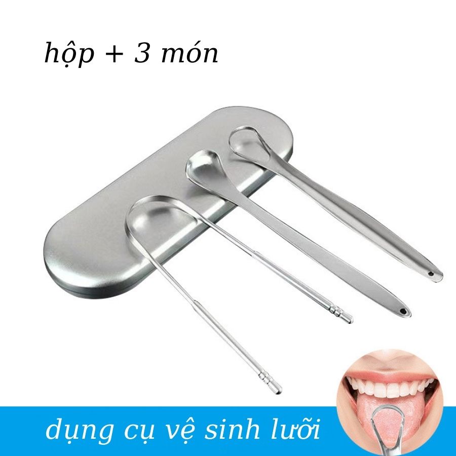 Dụng cụ vệ sinh lưỡi, nạo lưỡi bằng thép không gỉ cao cấp tặng kèm hộp bảo quản - NL3