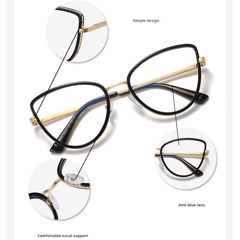 Kính Mát Mắt Mèo Gọng Kim Loại TR90 Chống Ánh Sáng Xanh Thời Trang Phương Tây Chất Lượng Cao