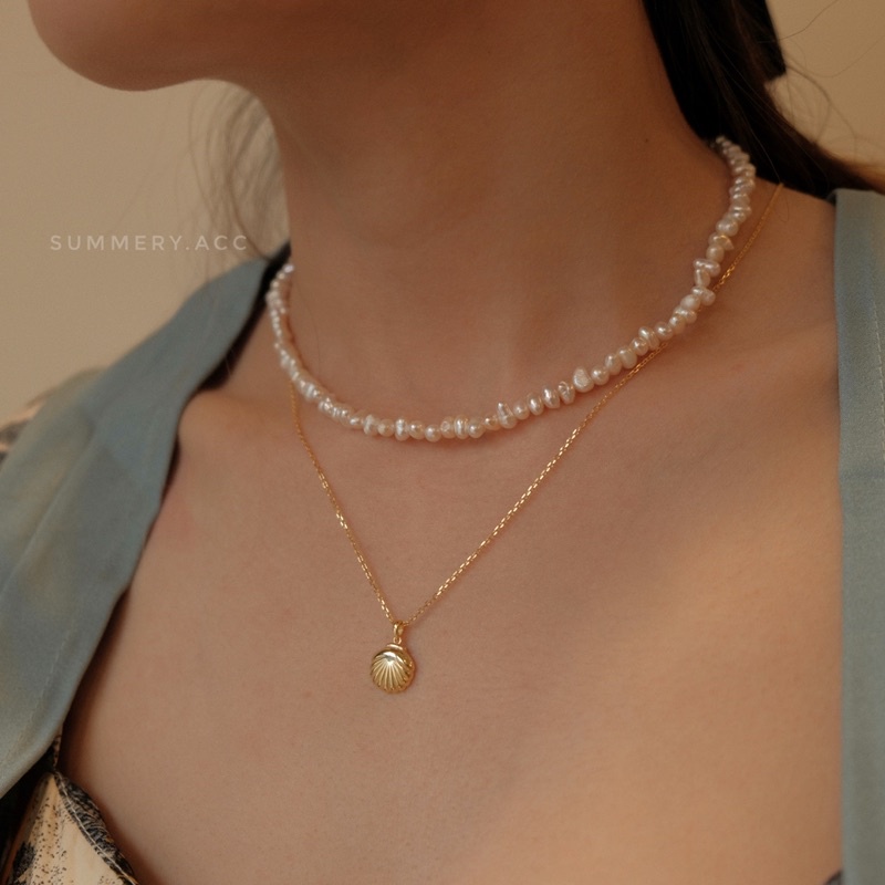 Vòng cổ bạc 925 SUMMERY mặt vỏ sò dây chuyền S925 mạ vàng