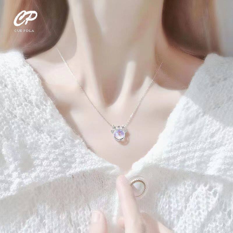 Bộ Trang Sức Vòng Cổ + Bông Tai + Vòng Tay Hình Hươu Cao Cổ Đính Đá Mặt Trăng Thời Trang Ngọt Ngào Cho Nữ