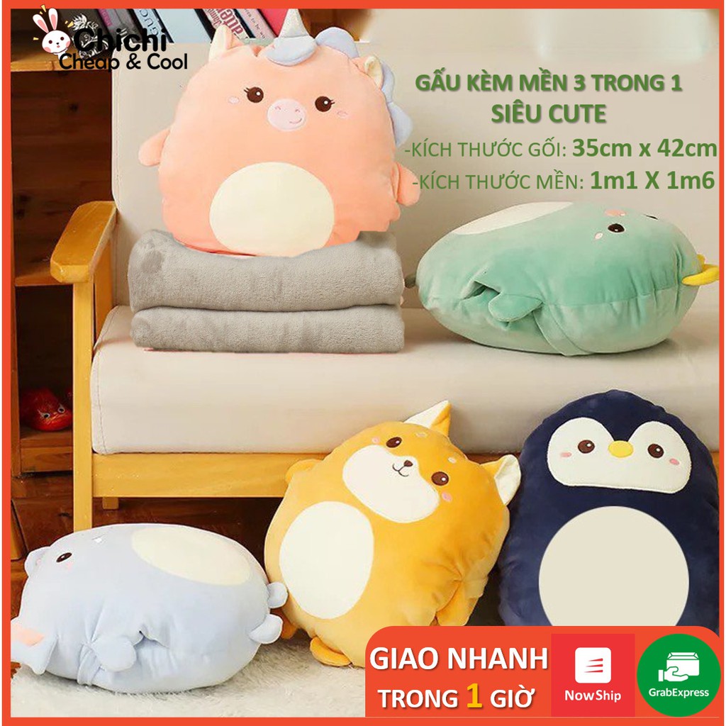 Bộ chăn gối văn phòng 3 trong 1 FREESHIP  Chăn gối văn phòng hình thú siêu cute GM037-Chichi