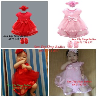 Set body váy nơ, giày, băng đô cho bé từ đầy tháng - 10M