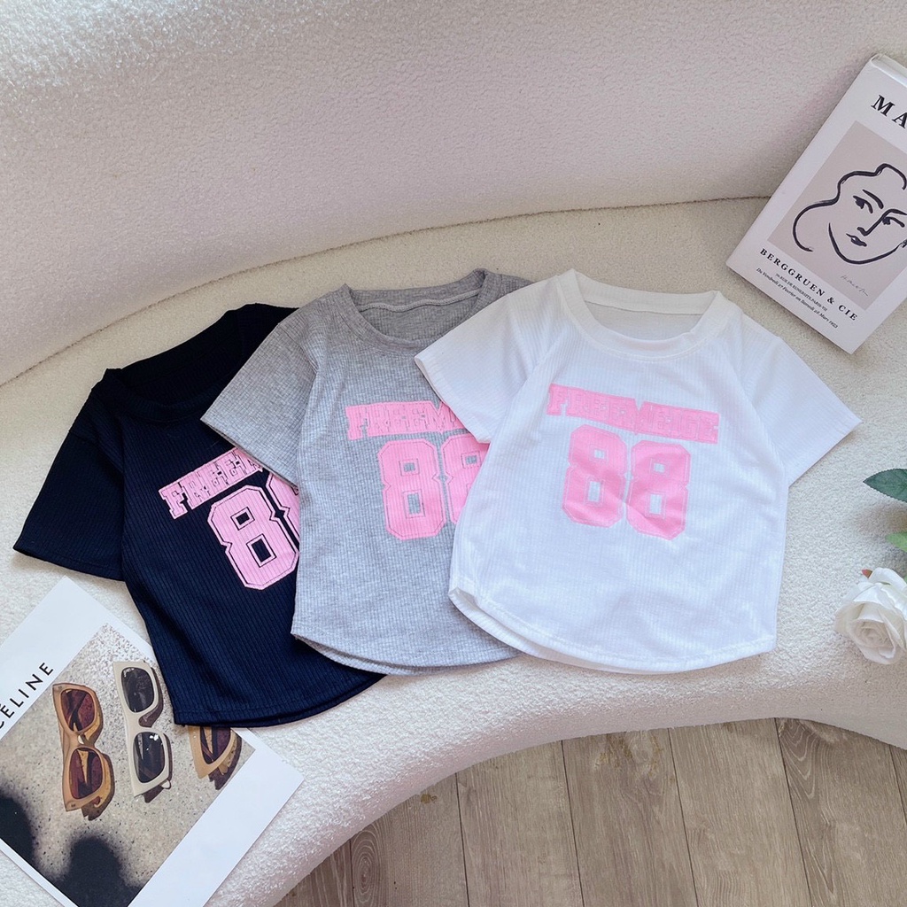 áo croptop tay ngắn chất thun gân in số 88 cute na