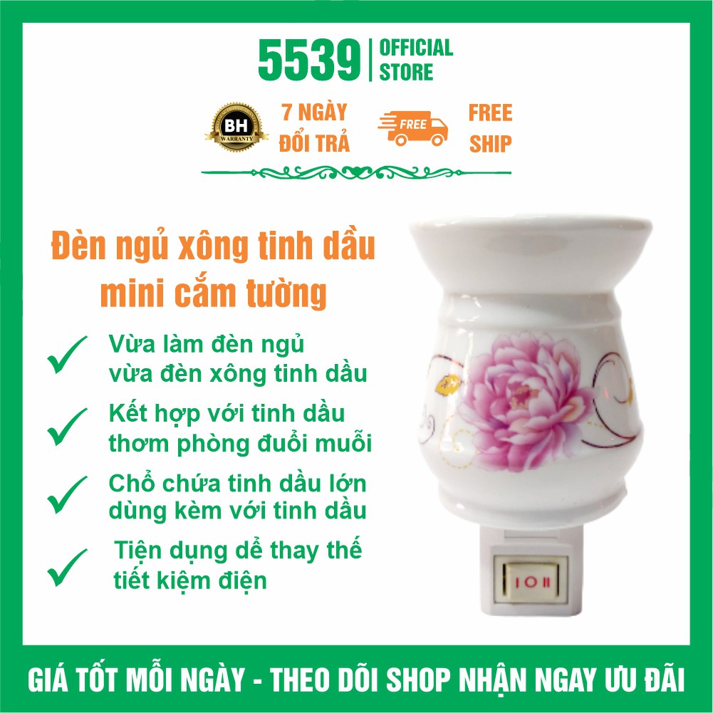 Đèn ngủ xông tinh dầu cắm tường chất liệu gốm sứ cao cấp vừa đèn ngủ vừa đèn xông tinh dầu - Shop 5539