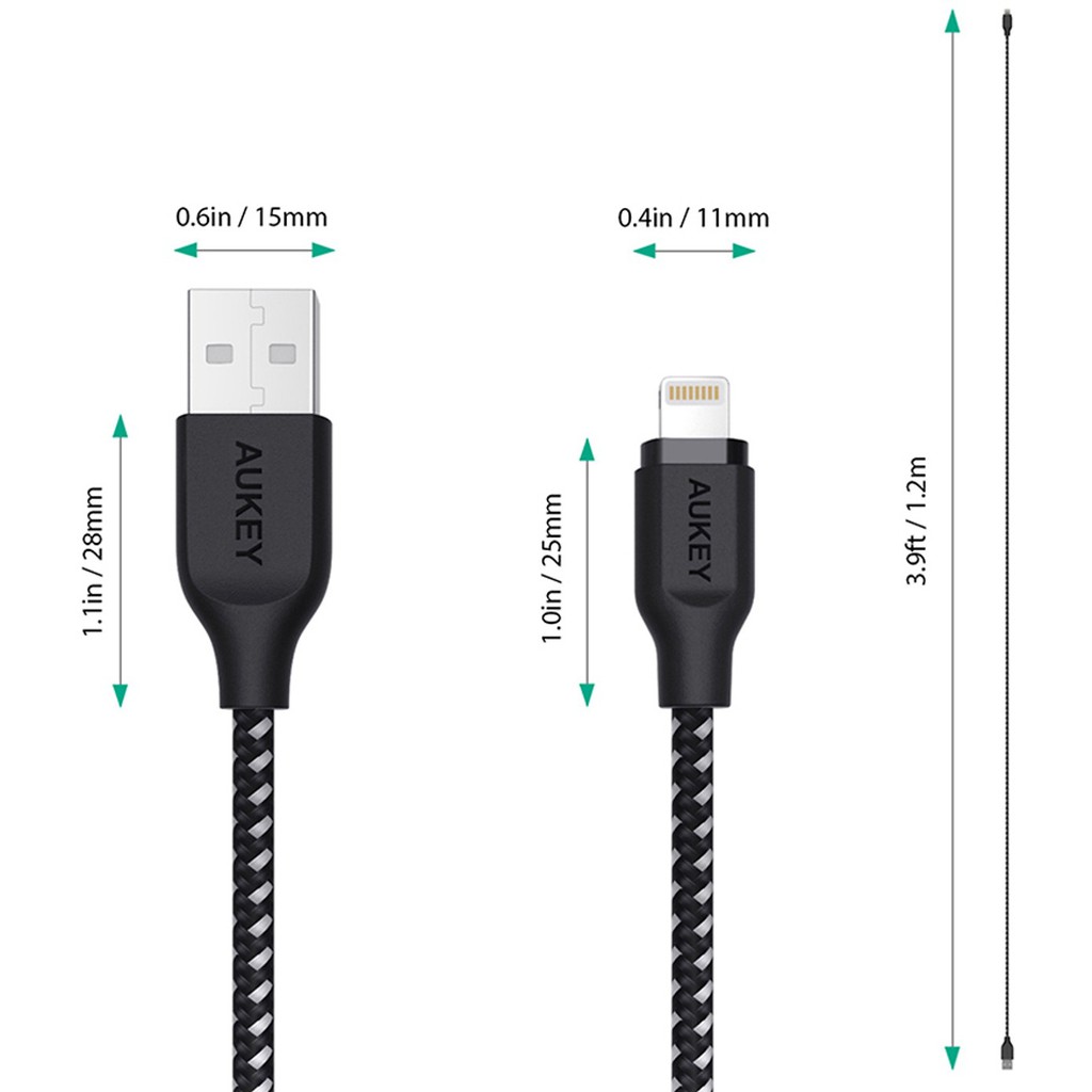 [Mã 159ELSALE hoàn 7% đơn 300K] [Freeship toàn quốc từ 50k] Cáp Sạc Aukey Nylon Lightning 1.2m MFi Certified - CB-AL1