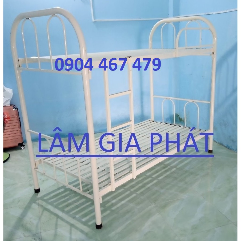 Giường sắt giường tầng tròn mẫu 80cmx80cm hàng sẳn màu kem giá rẻ