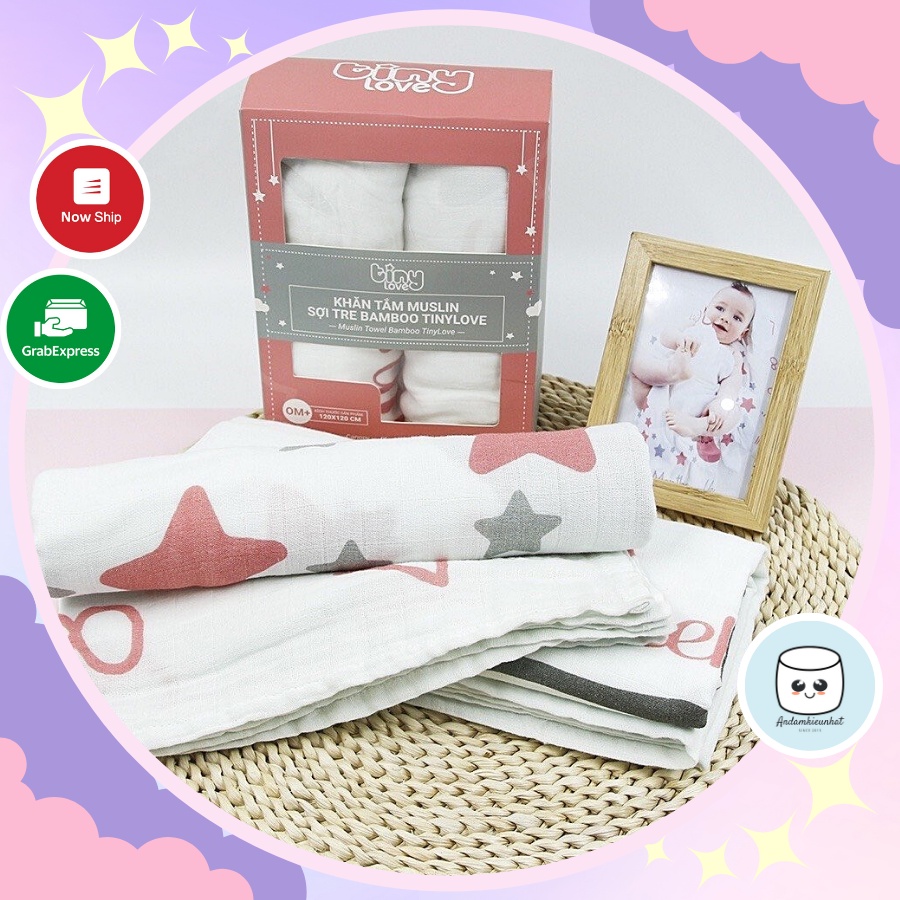 Set 2 khăn tắm đa năng cho cả gia đình Muslin sợi tre Bamboo TinyLove