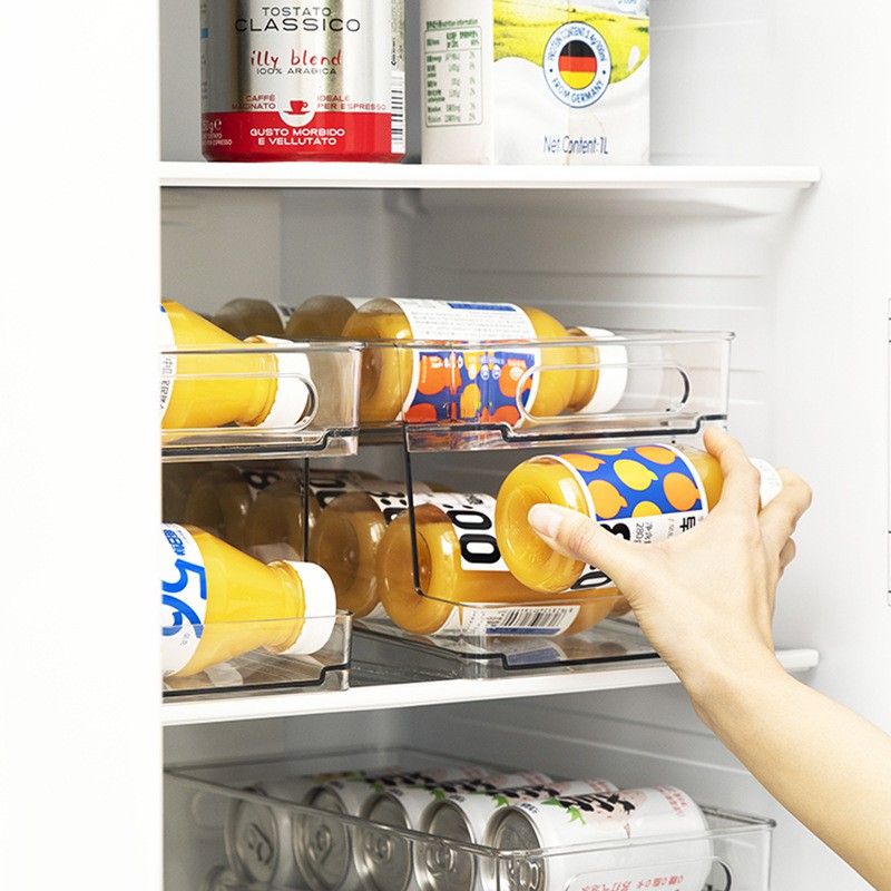 Khay 2 tầng đựng lon nước ngọt và bia trong tủ lạnh bằng nhựa cao cấp
