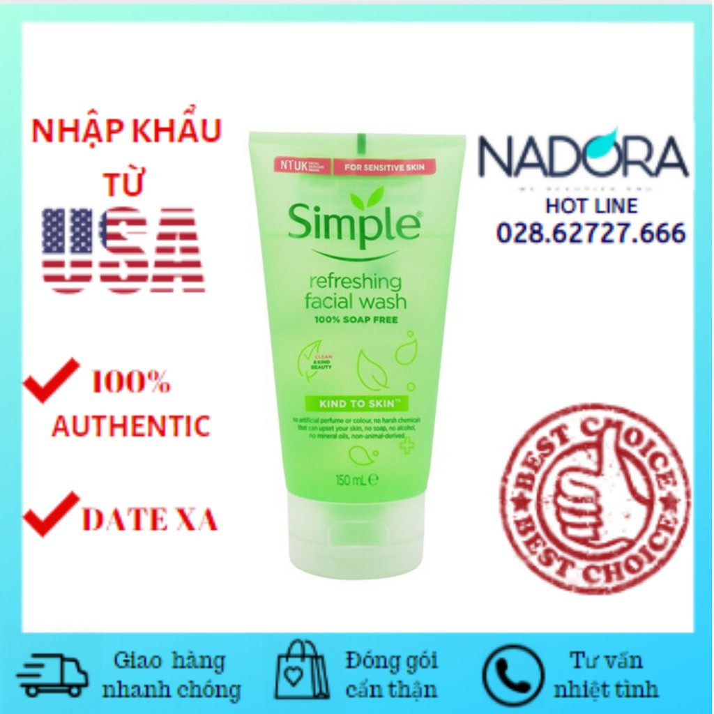 Sữa rửa mặt Simple Kind To Skin Refreshing Facial Wash Gel - 150ml