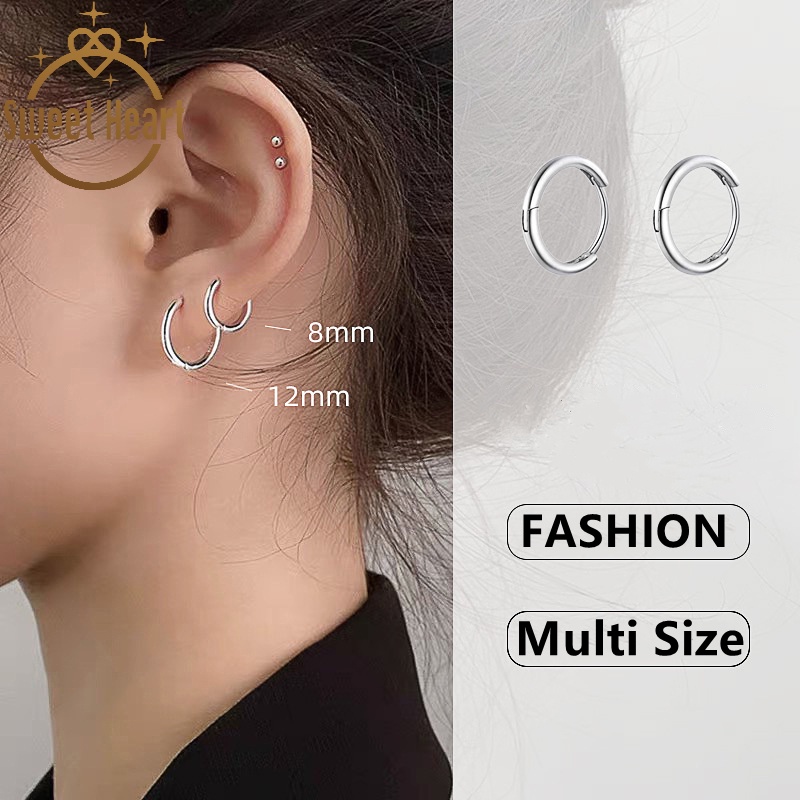 Khuyên tai hình tròn bằng thép không gỉ cỡ 8 10 12 14 16 18 20mm thời trang cá tính cho nữ