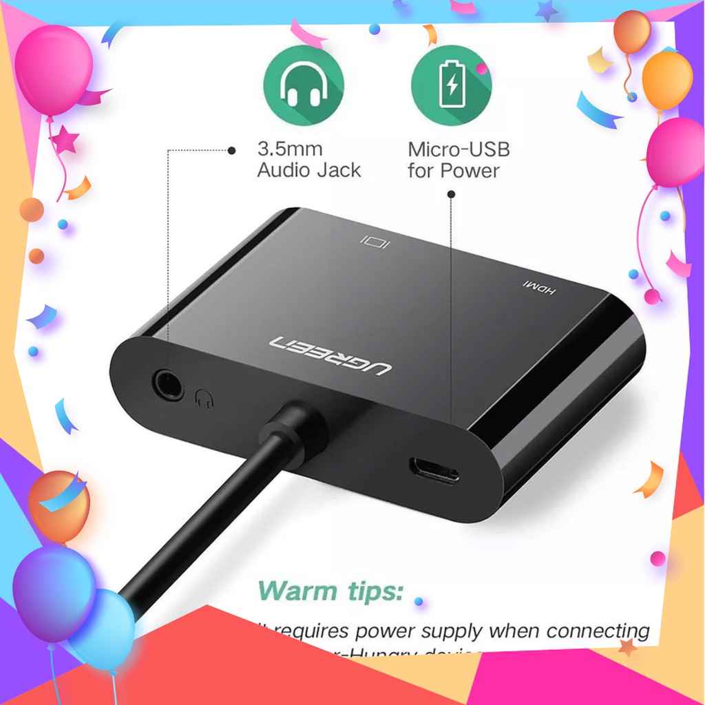 Cáp HDMI To HDMI/VGA + Audio 3.5mm Ugreen 40744 (Nguồn Micro USB 5V)