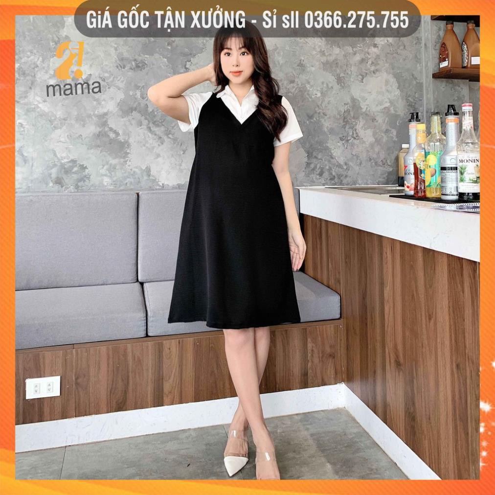 [BÁN SỈ] Đầm váy bầu công sở 2MAMA dáng suông thiết kế sơ mi pha màu đen trắng V44 New *