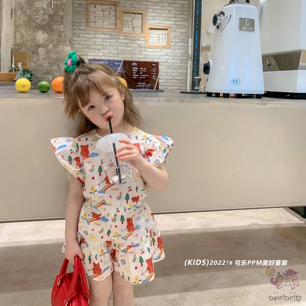 Bộ Áo Sát Nách In Hoạt Hình + Quần Short Kiểu Hàn Quốc Dễ Thương Cho Bé