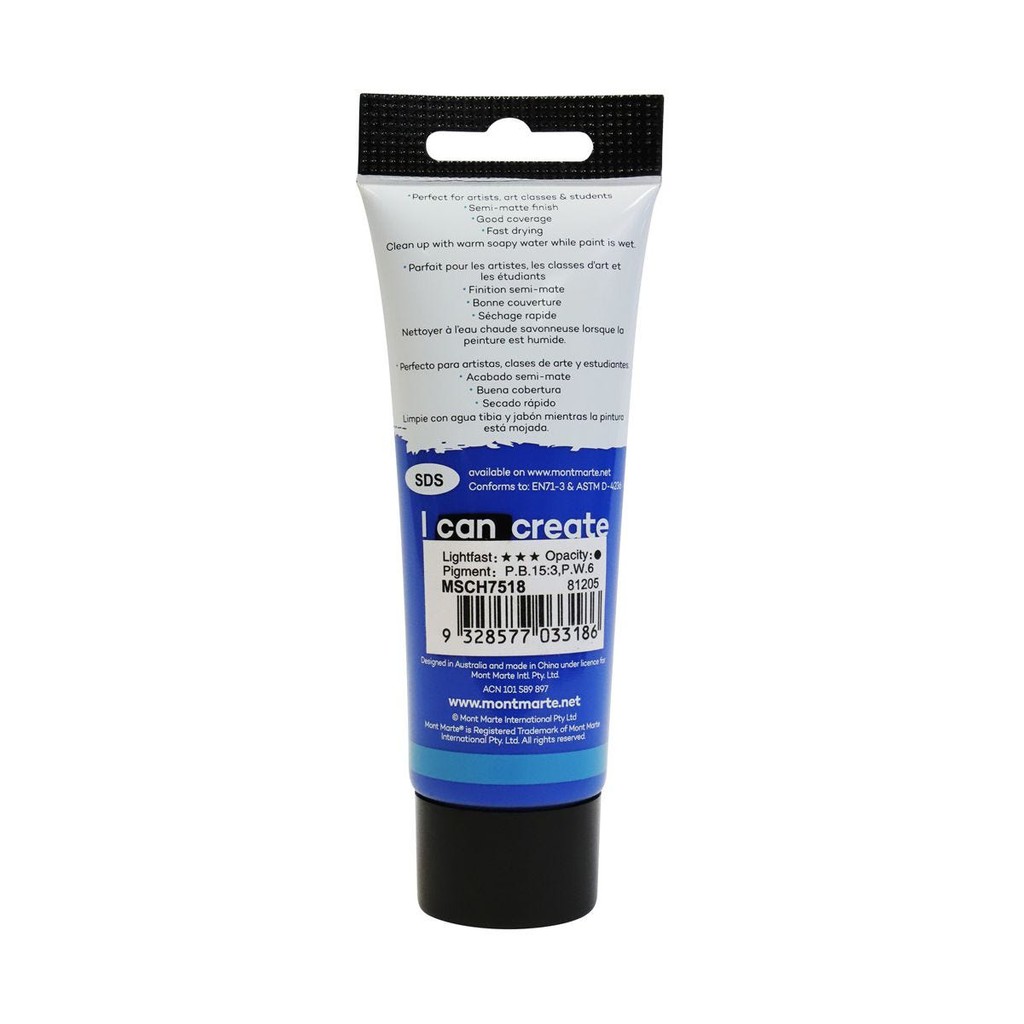 Màu Acrylic Mont Marte 75ml - Deep Cyan - Acrylic Colour Paint Signature 75ml (2.54oz) - MSCH7518