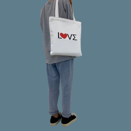 Túi tote vải canvas in chữ Love cách điệu có khóa miệng túi đựng đồ phong cách
