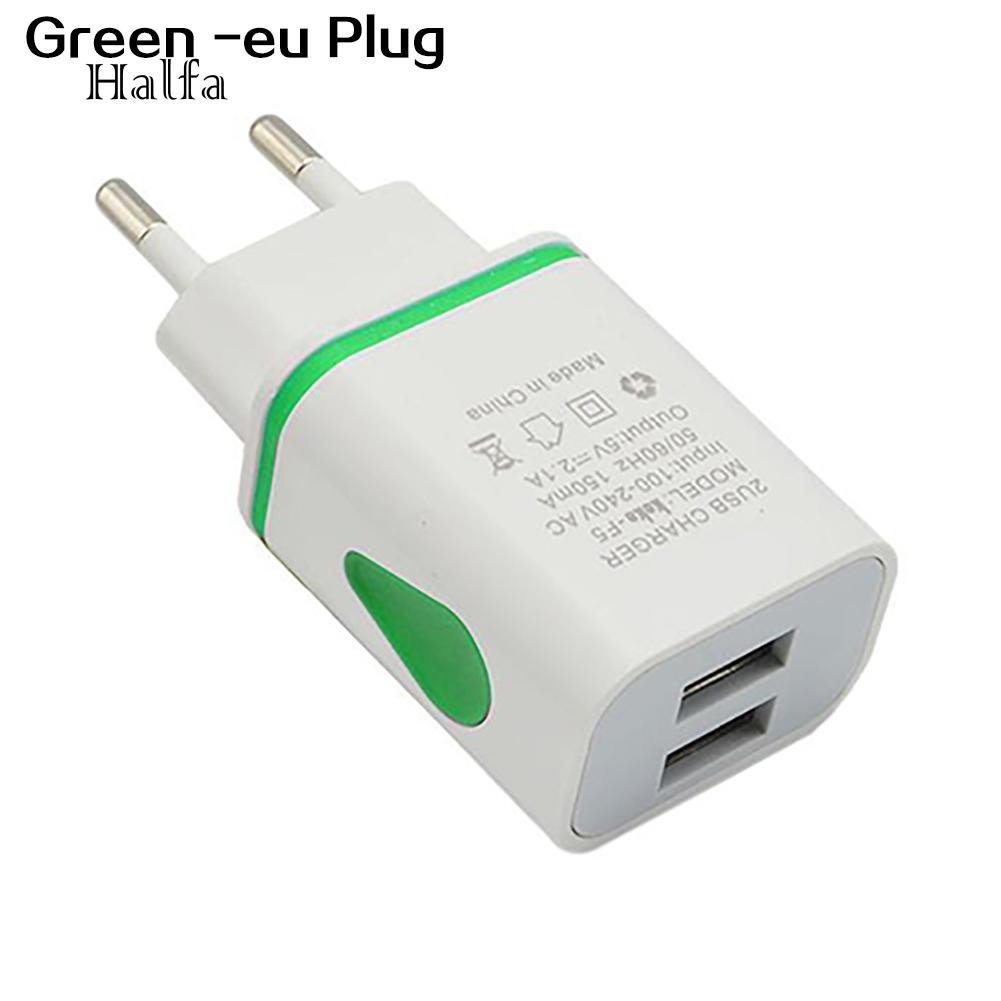 Củ sạc cắm tường 2 cổng kết nối USB điện áp 5V 2.1A tích hợp đèn LED