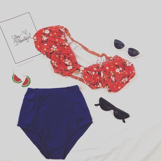 Bikini 2 mảnh trễ vai hoa đỏ nhỏ bb180020f1